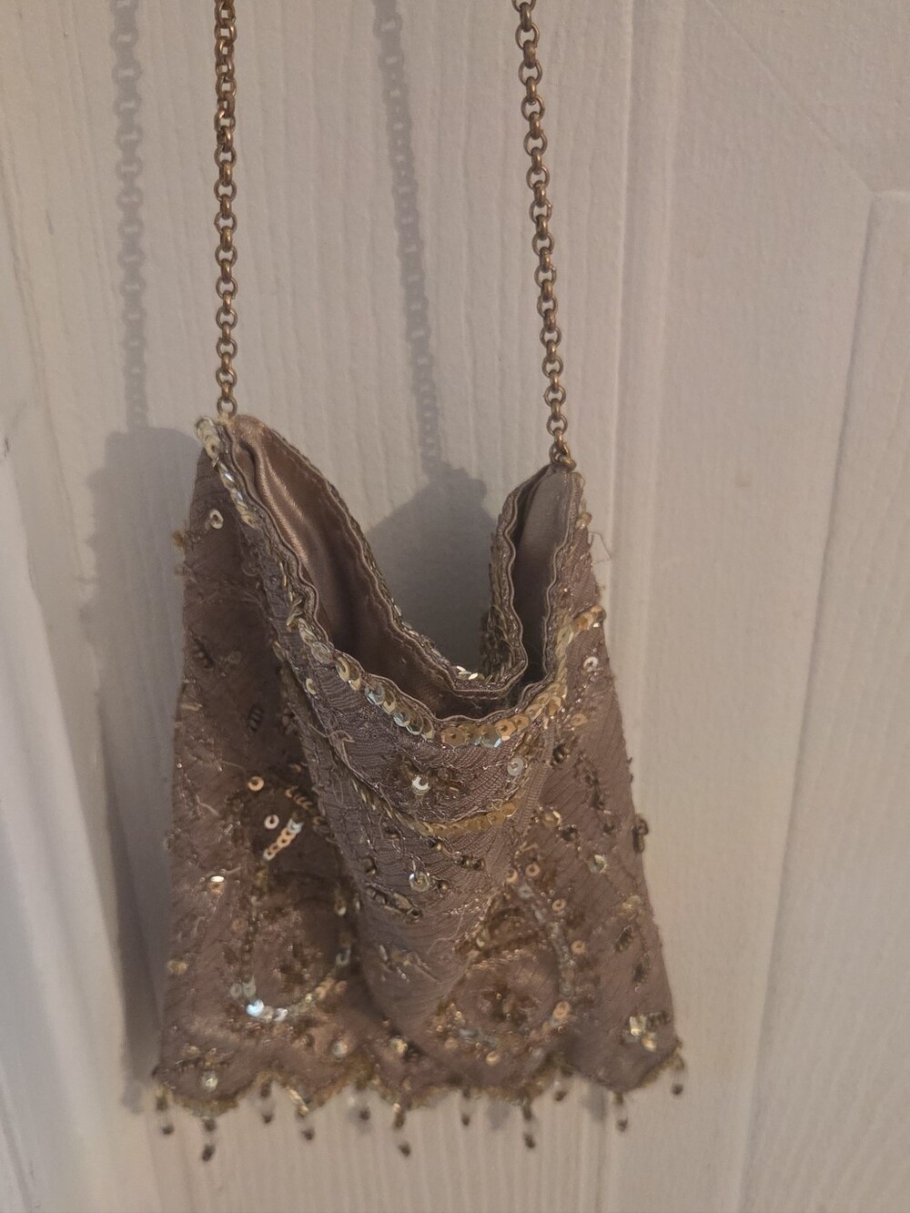 Accessorize UK Embellished Taupe Evening Bag with Gold Accents